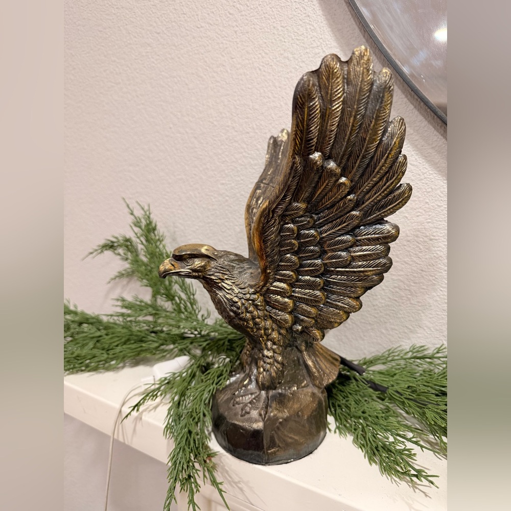 Large Vintage Brass Tone Eagle Statue Wings Spread‎ Heavy Metal Decor